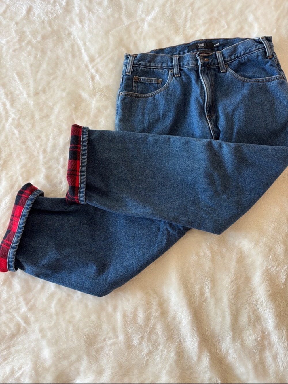 Relaxed Fit Men's Blue Fleece-Lined Denim Jeans